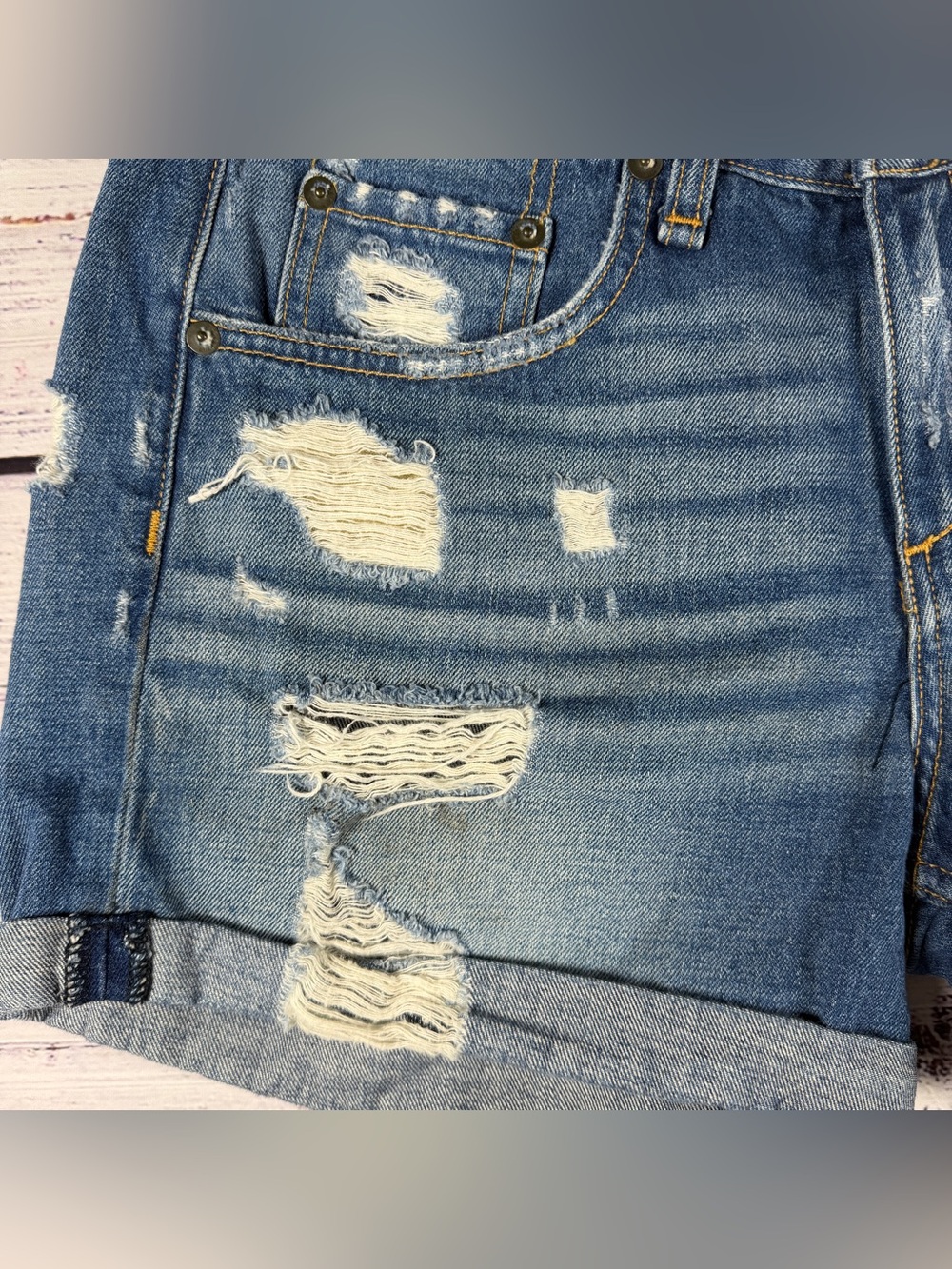 Rag & Bone Distressed Denim Shorts Cuffed Boyfriend Fit Size 27 - Picture 4 of 8